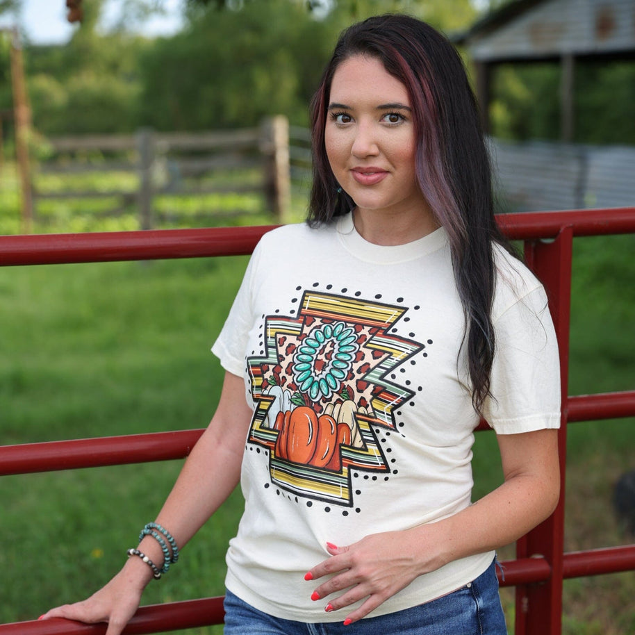 FestiviTees Women - Apparel - Shirts - T-Shirts Western Pumpkin Aztec Soft Graphic Tee Soft Graphic Tee