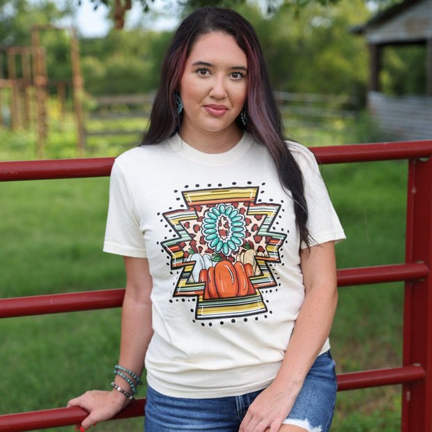 FestiviTees Women - Apparel - Shirts - T-Shirts Western Pumpkin Aztec Soft Graphic Tee Soft Graphic Tee