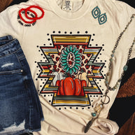 FestiviTees Women - Apparel - Shirts - T-Shirts Western Pumpkin Aztec Soft Graphic Tee Soft Graphic Tee