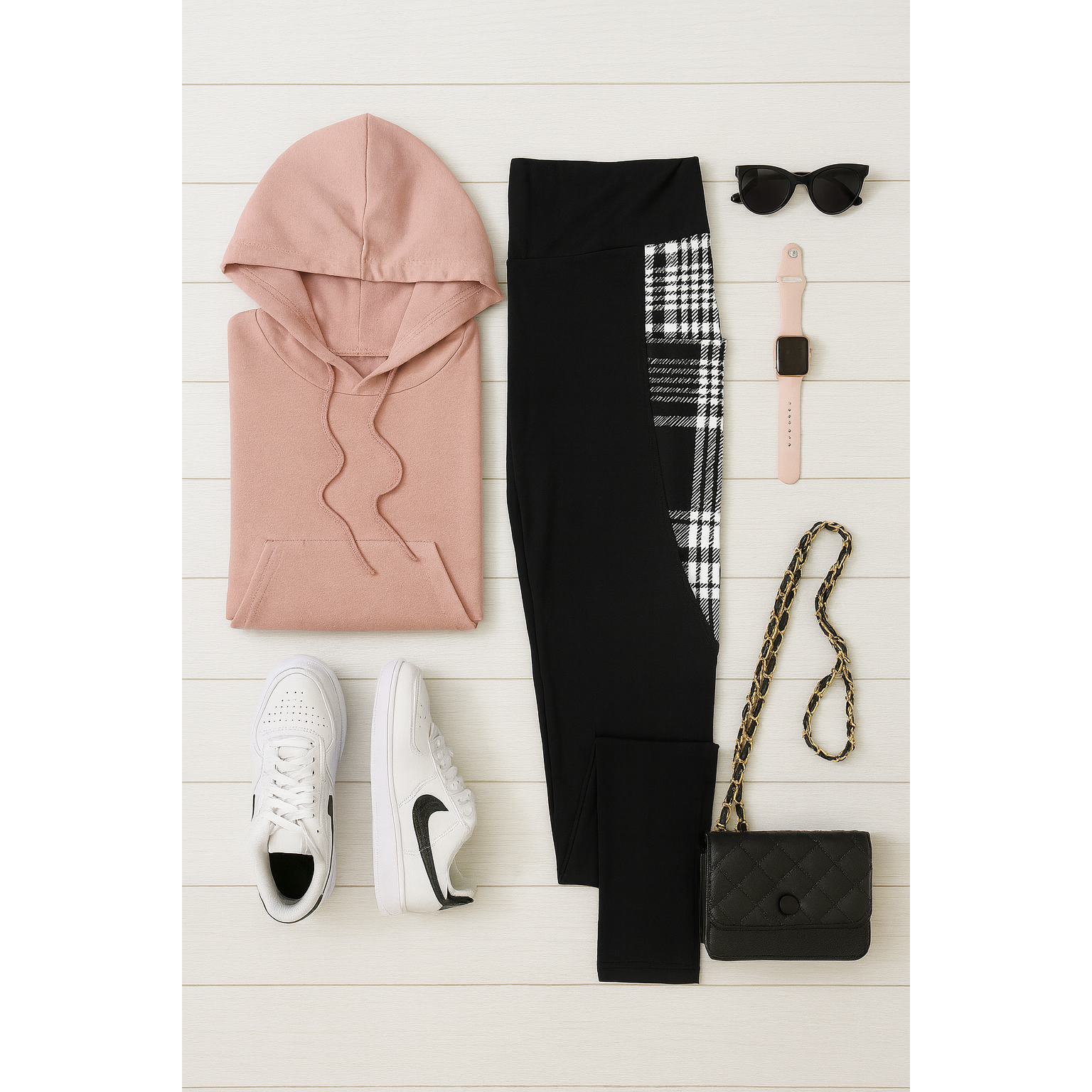 PreOrder | The Gabby - Black And White Plaid Panel Leggings