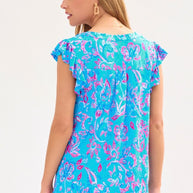 Dear Scarlett Lizzy Flutter Sleeve Top in Royal Blue