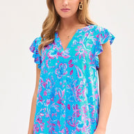 Dear Scarlett Lizzy Flutter Sleeve Top in Royal Blue